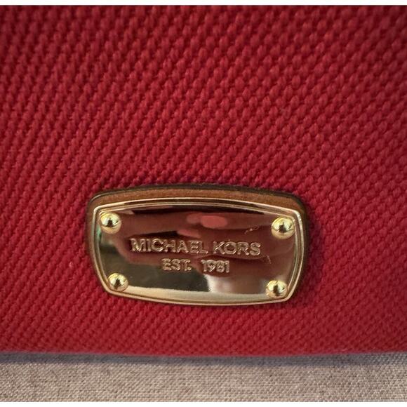 MICHAEL KORS MARINA MANDARIN RED CANVAS CONVERTIBLE PURSE,HAND+GRAB BAG - Picture 2 of 13